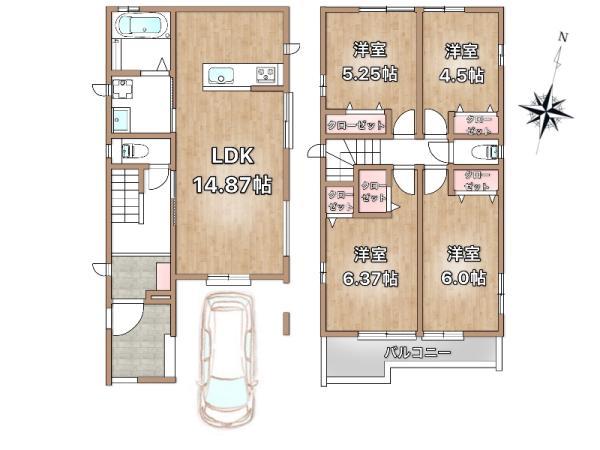 新築一戸建て江戸川区鹿骨５丁目 新築一戸建て／全２棟東京都江戸川区鹿骨５丁目都営新宿線篠崎駅5590万円～5690万円