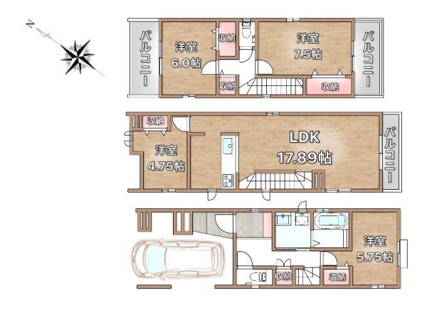 新築一戸建て江戸川区北葛西５丁目 新築一戸建て東京都江戸川区北葛西５丁目都営新宿線船堀駅7890万円